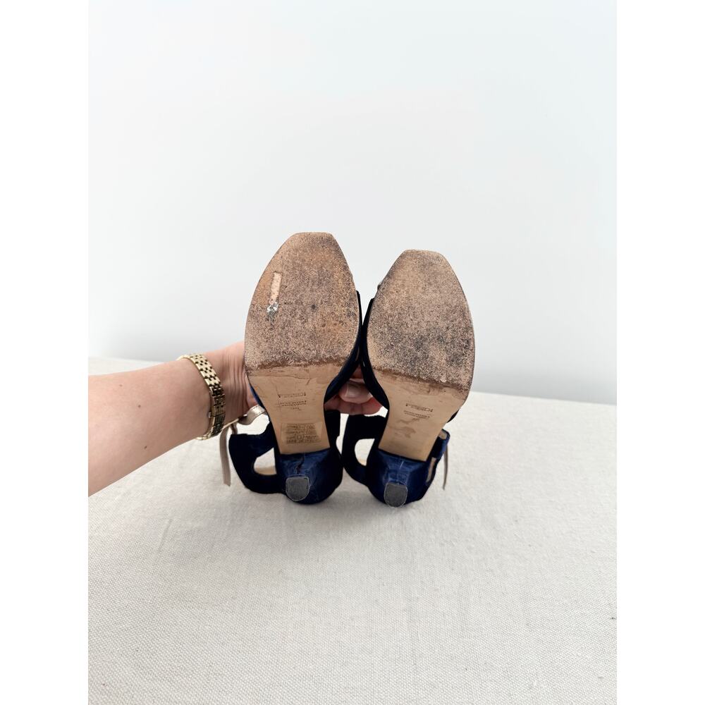 Fendi Velvet Colorblock FF Logo Slingback Platform Sandals Navy Blue Gold EU 36 - Picture 7 of 8